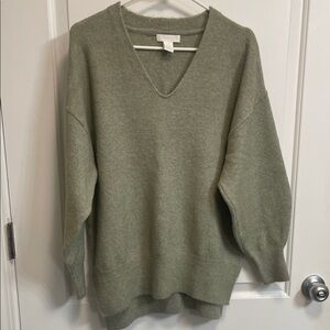 Light Green V-Neck Women's Sweater
